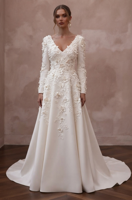 Floral Appliqué Wedding Dresses with 3D Blossoms