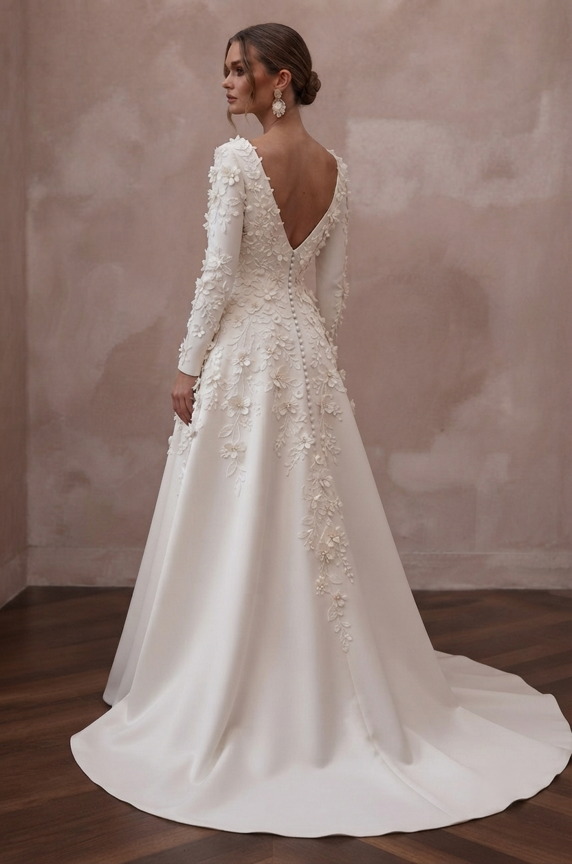 Floral Appliqué Wedding Dresses with 3D Blossoms
