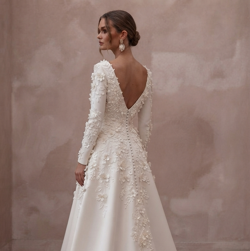 Floral Appliqué Wedding Dresses with 3D Blossoms