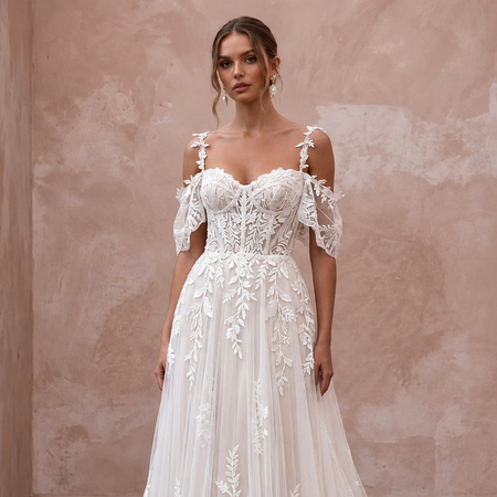 Floral Chiffon Bridal Dress for a Summer Garden Ceremony - Apparel & Accessories > Clothing > Wedding & Bridal Party Dresses > Wedding Dresses - Mignonette Bridal