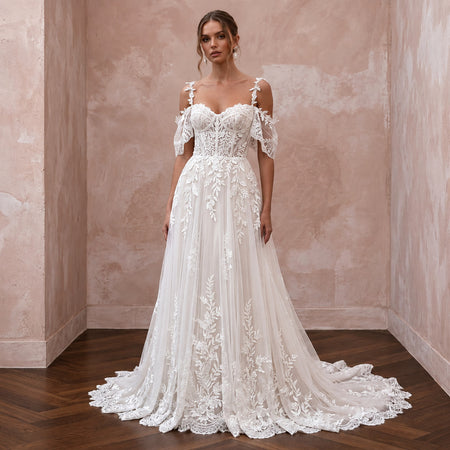 Floral Chiffon Bridal Dress for a Summer Garden Ceremony - Apparel & Accessories > Clothing > Wedding & Bridal Party Dresses > Wedding Dresses - Mignonette Bridal