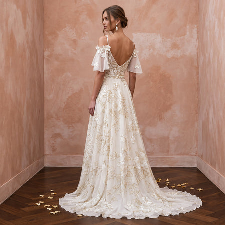 Floral Chiffon Bridal Dress for a Summer Garden Ceremony - Apparel & Accessories > Clothing > Wedding & Bridal Party Dresses > Wedding Dresses - Mignonette Bridal