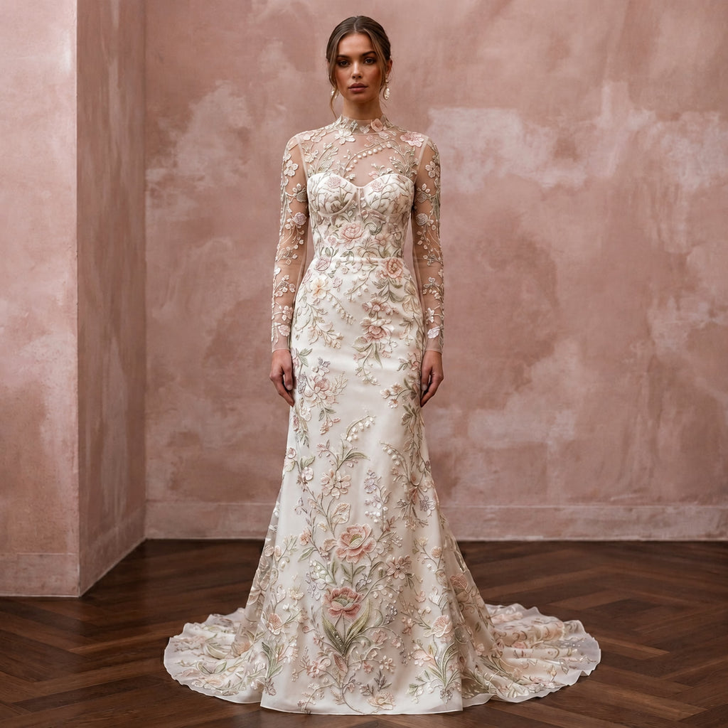 Floral Embroidered Bridal Dress for a May Wedding