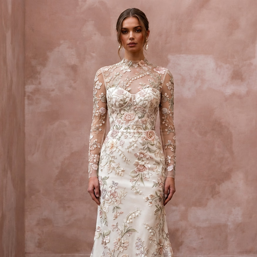 Floral Embroidered Bridal Dress for a May Wedding
