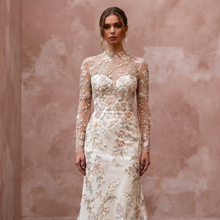Floral Embroidered Bridal Dress for a May Wedding