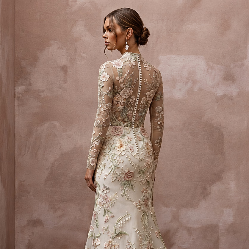 Floral Embroidered Bridal Dress for a May Wedding
