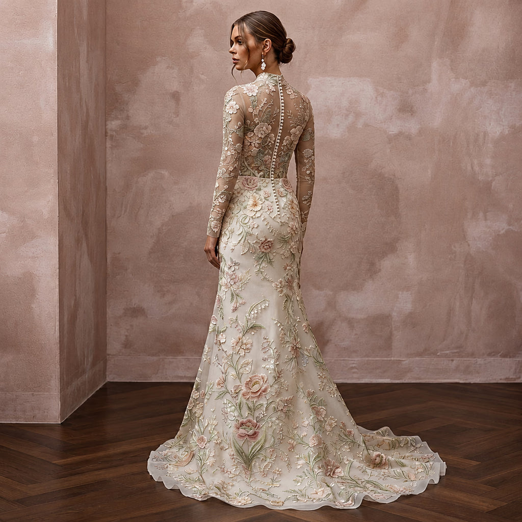 Floral Embroidered Bridal Dress for a May Wedding
