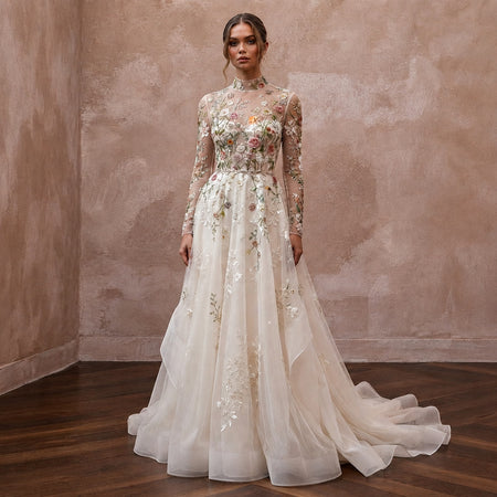 Floral Embroidered Bridal Dress for a Spring Garden Ceremony