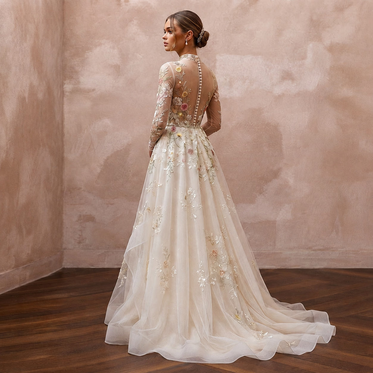 Floral Embroidered Bridal Dress for a Spring Garden Ceremony