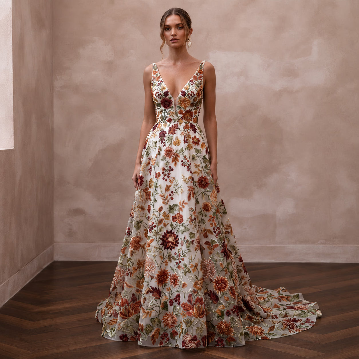 Floral Embroidered Wedding Dress for a Fall Garden Wedding