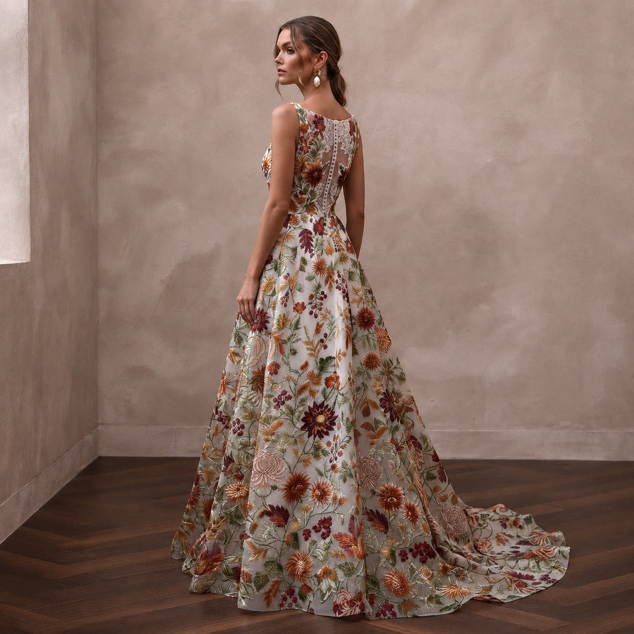 Floral Embroidered Wedding Dress for a Fall Garden Wedding