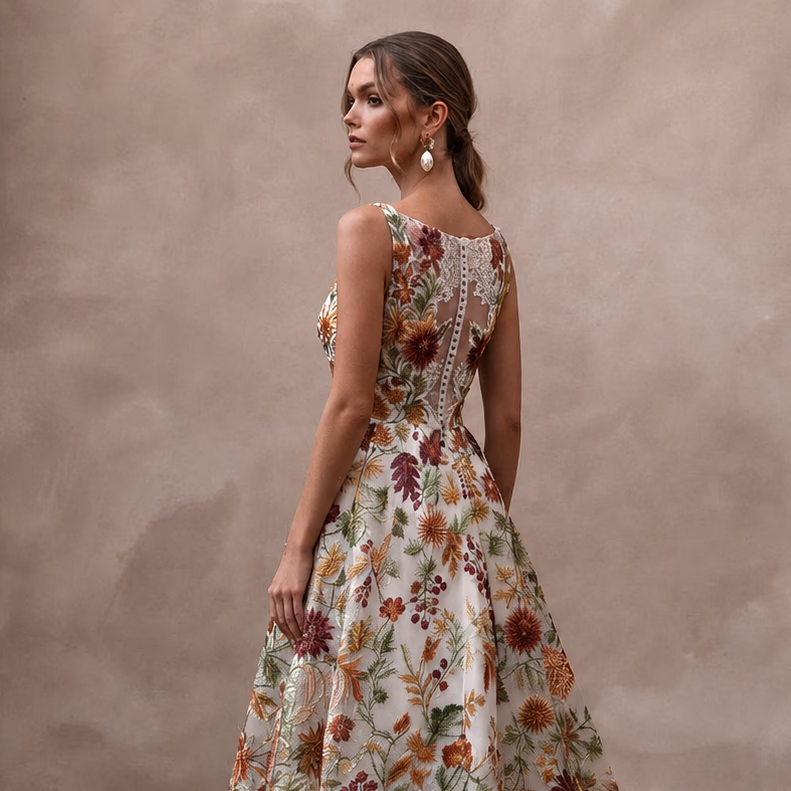 Floral Embroidered Wedding Dress for a Fall Garden Wedding
