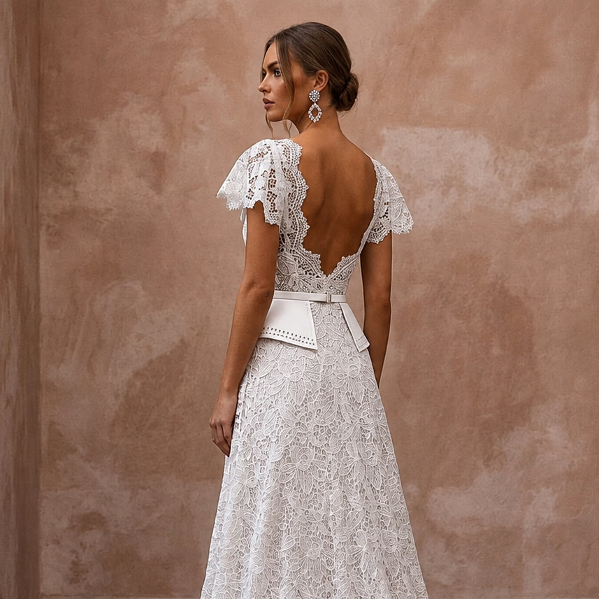 Floral Guipure Lace Wedding Dresses with Modern Appeal - Apparel & Accessories > Clothing > Wedding & Bridal Party Dresses > Wedding Dresses - Mignonette Bridal