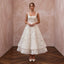 Floral Ivory Embroidered Organza Tea-Length Bridal Gown for Garden Party