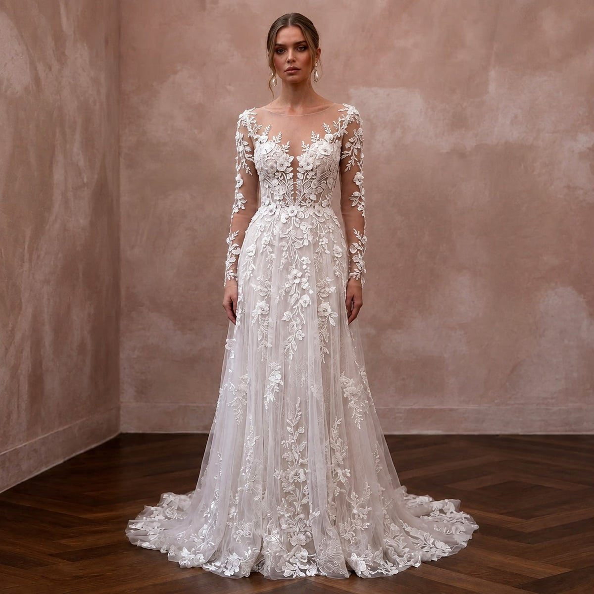 Floral Lace Wedding Dress for a Spring Garden Wedding - Apparel & Accessories > Clothing > Wedding & Bridal Party Dresses > Wedding Dresses - Mignonette Bridal Main image