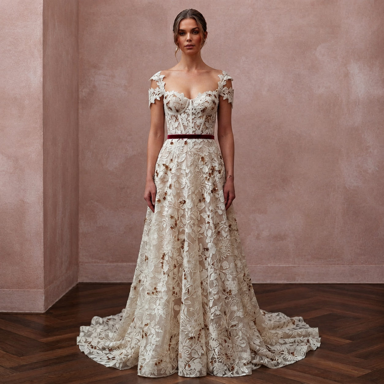 Floral Lace Wedding Dress for an Autumn Garden Ceremony