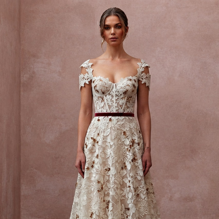 Floral Lace Wedding Dress for an Autumn Garden Ceremony
