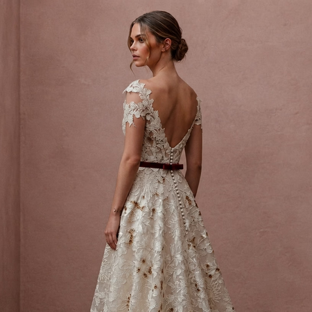 Floral Lace Wedding Dress for an Autumn Garden Ceremony