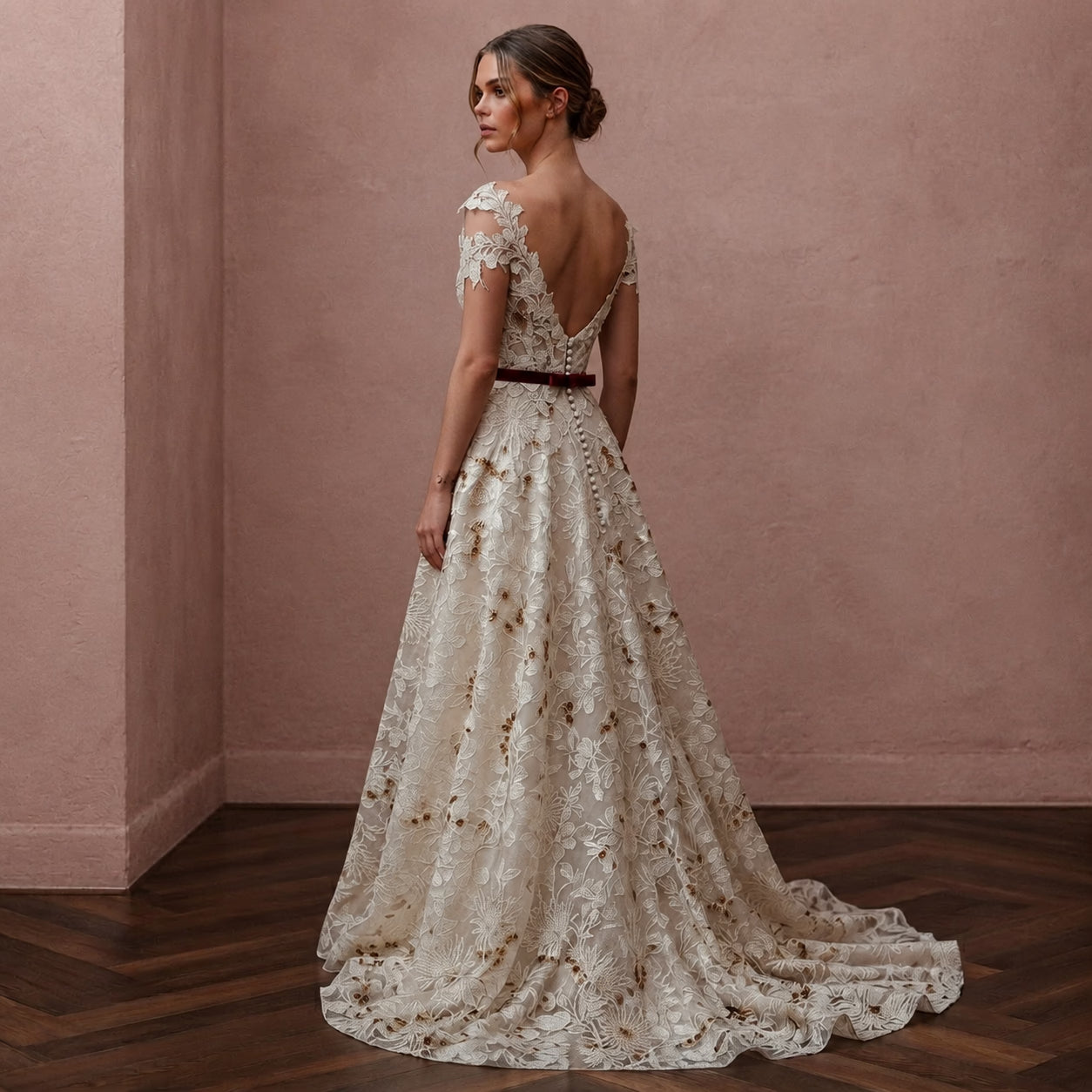 Floral Lace Wedding Dress for an Autumn Garden Ceremony