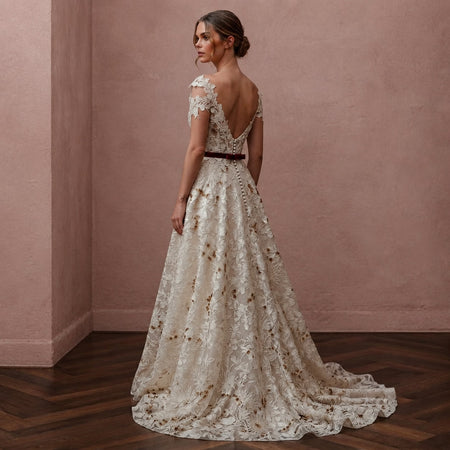 Floral Lace Wedding Dress for an Autumn Garden Ceremony