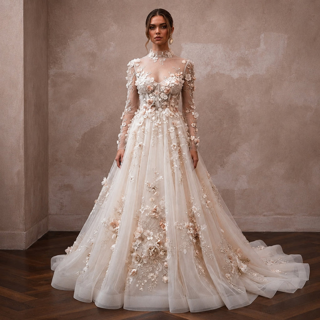 Floral Tulle Wedding Dress for a Spring Garden Wedding