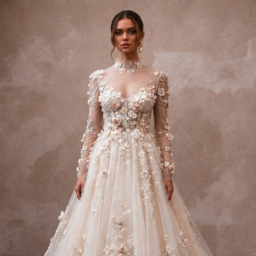 Floral Tulle Wedding Dress for a Spring Garden Wedding