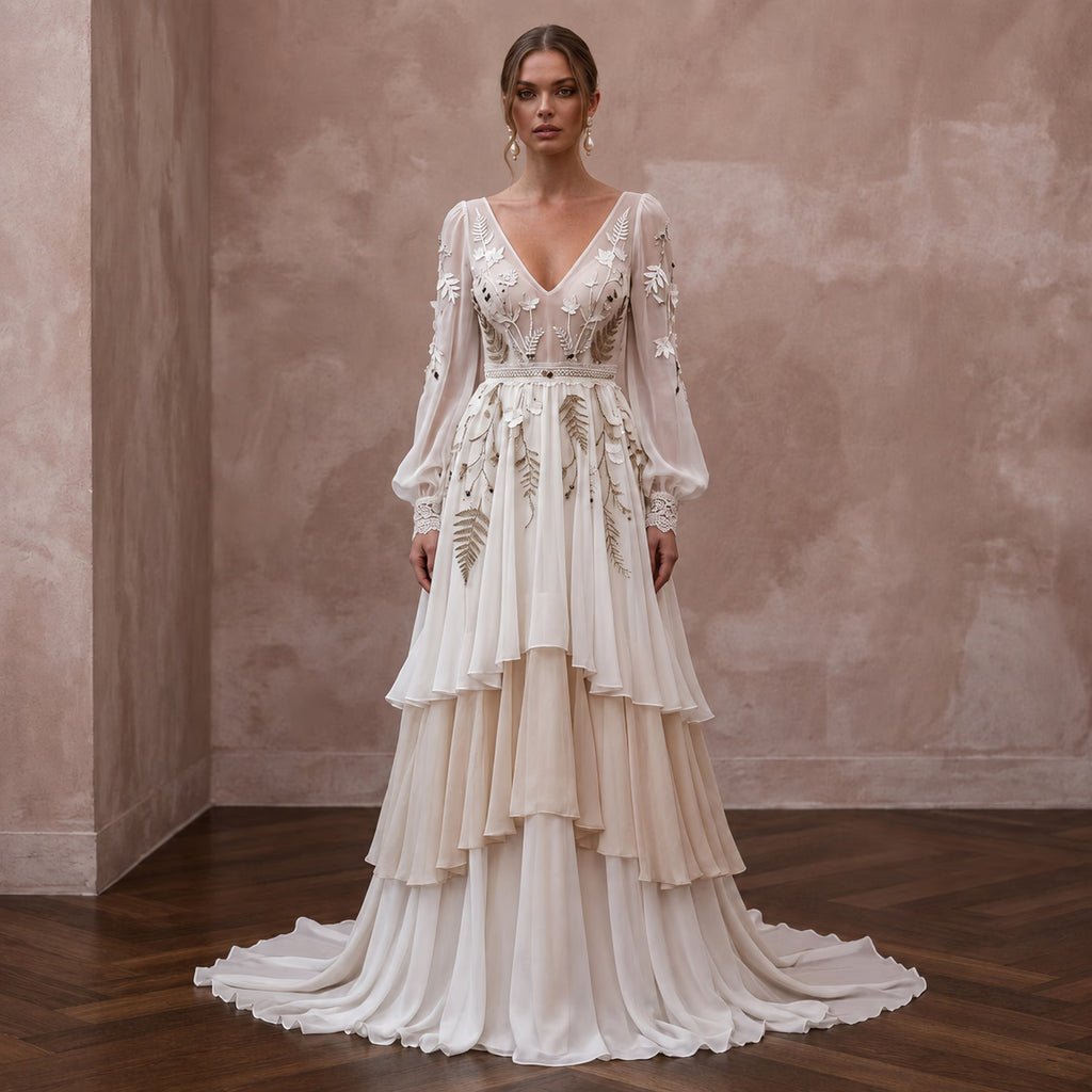 Flowing Chiffon Bridal Dress for a Rustic Mountain Wedding