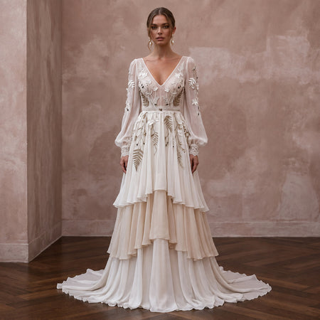 Flowing Chiffon Bridal Dress for a Rustic Mountain Wedding