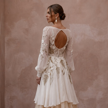Flowing Chiffon Bridal Dress for a Rustic Mountain Wedding
