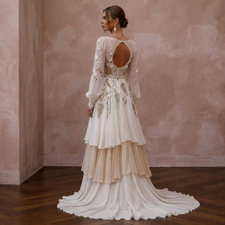 Flowing Chiffon Bridal Dress for a Rustic Mountain Wedding