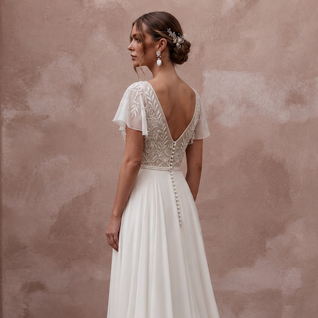 Flowing Chiffon Wedding Gown for a Mediterranean Destination Wedding - Apparel & Accessories > Clothing > Wedding & Bridal Party Dresses > Wedding Dresses - Mignonette Bridal