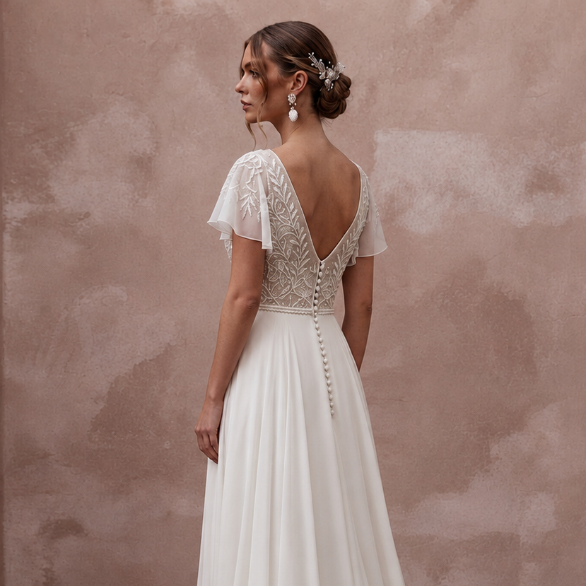 Flowing Chiffon Wedding Gown for a Mediterranean Destination Wedding