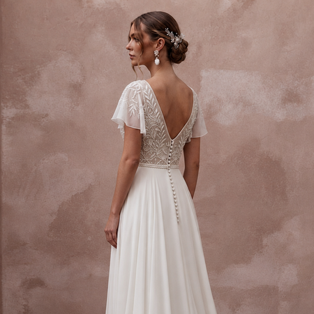 Flowing Chiffon Wedding Gown for a Mediterranean Destination Wedding
