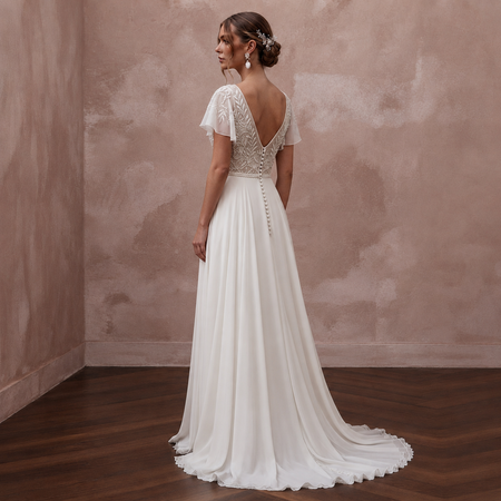 Flowing Chiffon Wedding Gown for a Mediterranean Destination Wedding