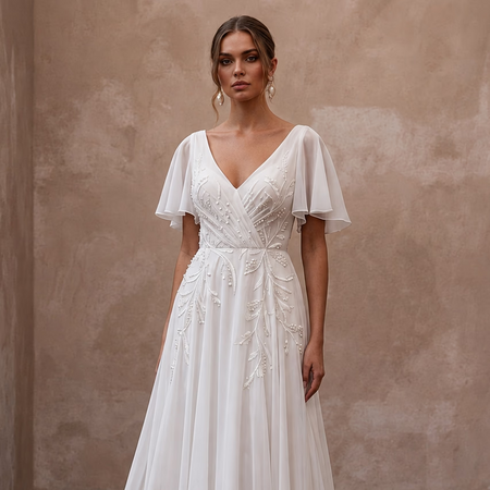 Flowing Chiffon Wedding Gown for a Romantic Elopement - Apparel & Accessories > Clothing > Wedding & Bridal Party Dresses > Wedding Dresses - Mignonette Bridal