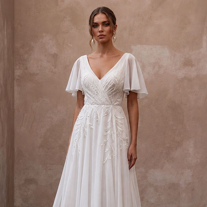 Flowing Chiffon Wedding Gown for a Romantic Elopement