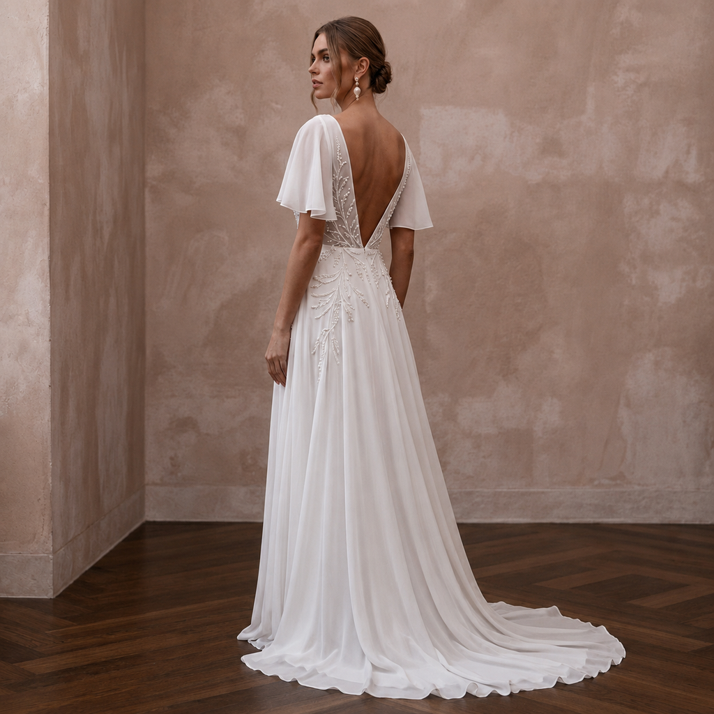 Flowing Chiffon Wedding Gown for a Romantic Elopement