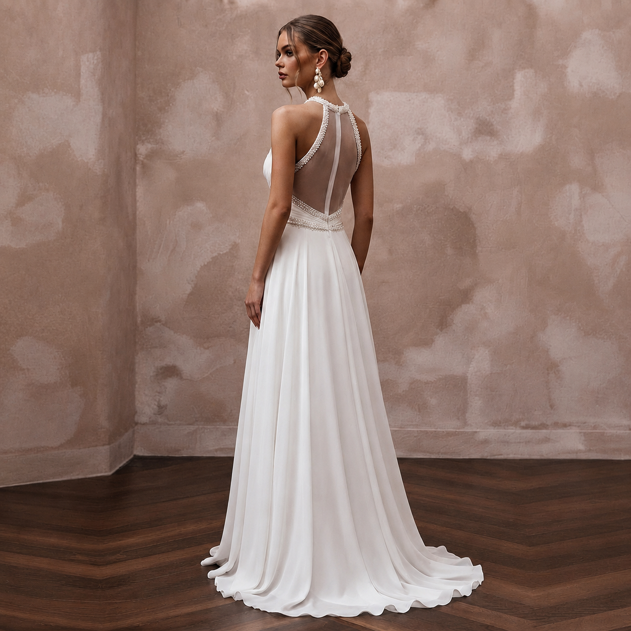 Flowing Pearl White Georgette A-Line Wedding Dress for Destination Reception Secondary image