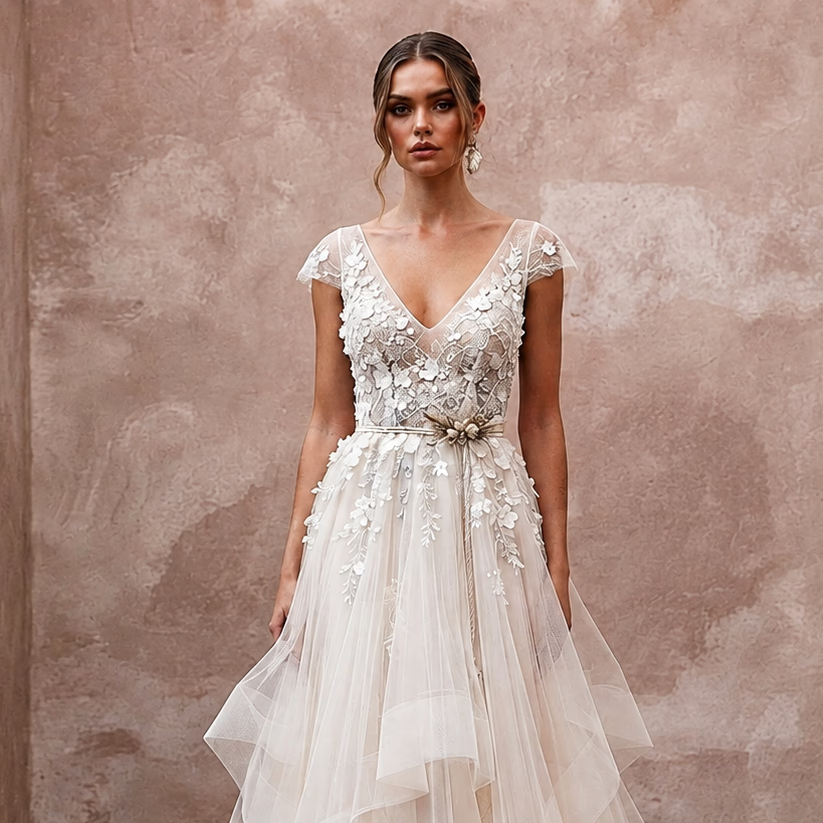 Flowing Tulle Wedding Gown for a Mountain Destination Wedding
