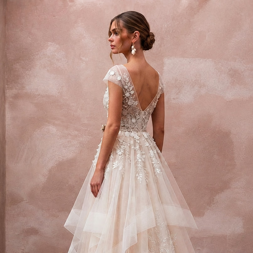 Flowing Tulle Wedding Gown for a Mountain Destination Wedding