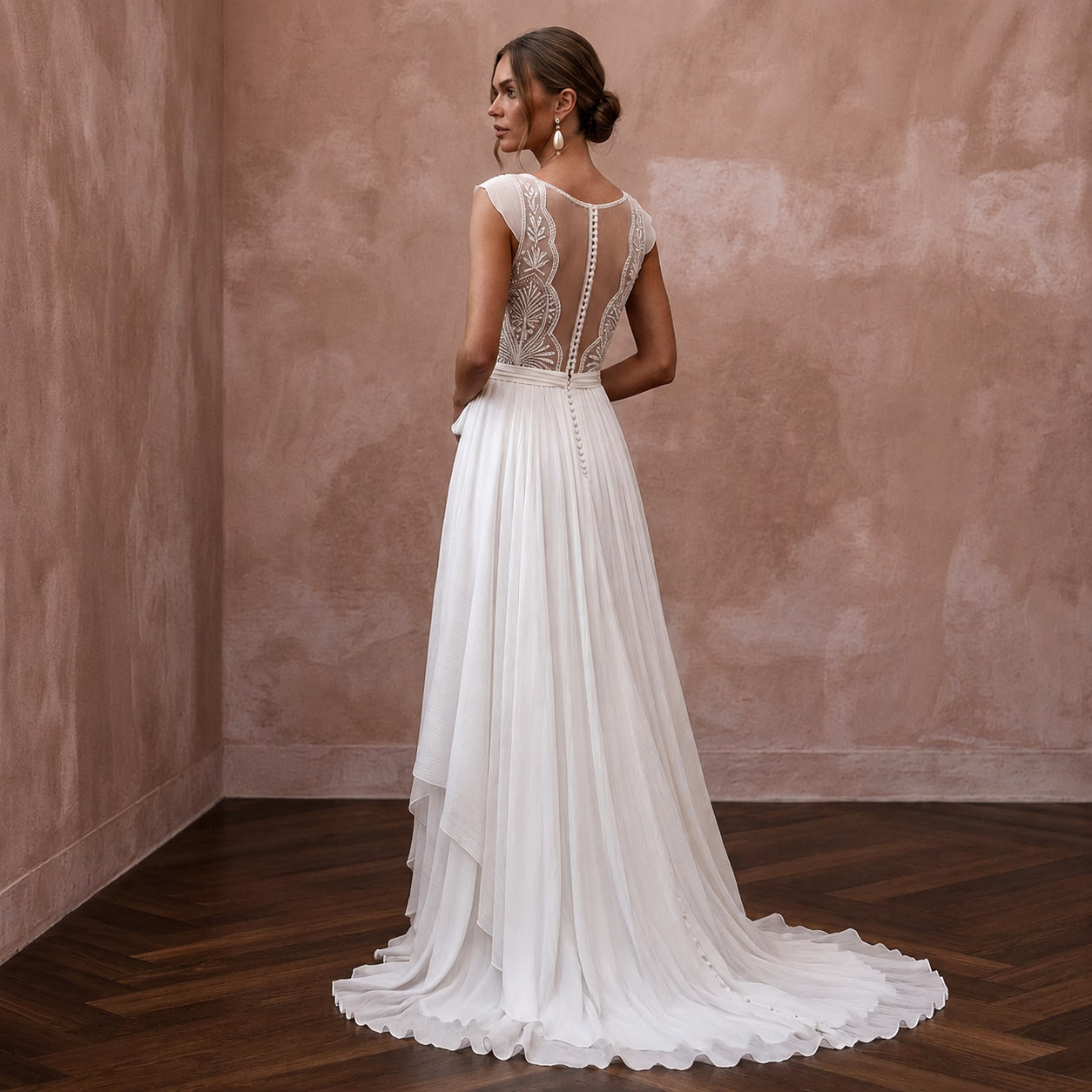 Flowy White Crinkle Georgette Boho Gown for Desert Vow Renewal Secondary image