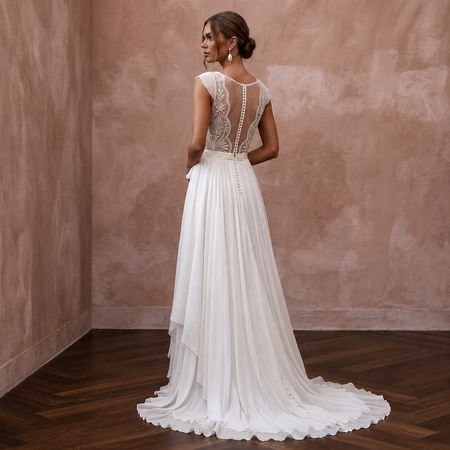 Flowy White Crinkle Georgette Boho Gown for Desert Vow Renewal