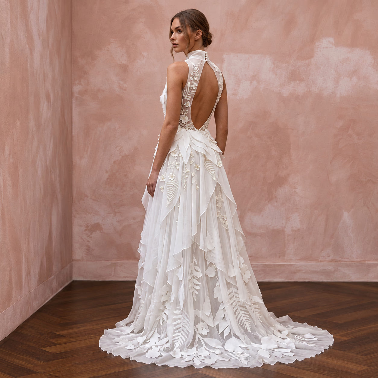 Flowy White Recycled Polyester Chiffon Bridal Gown for Eco Elopement Secondary image