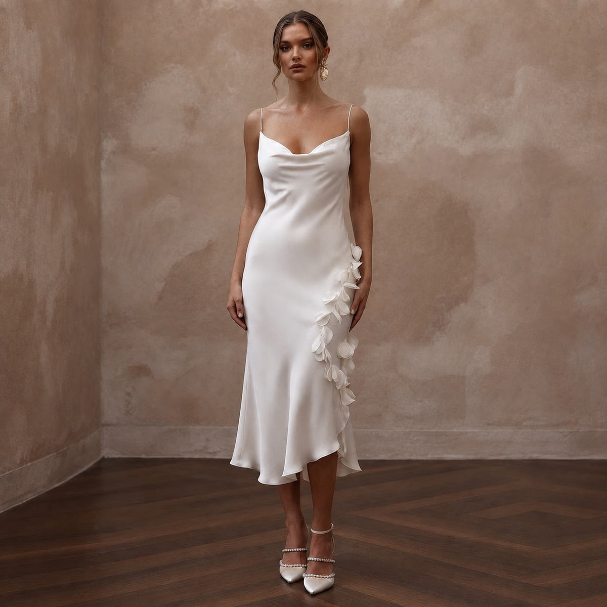 Fluid Off - White Cupro Bias Dress for Post - Elopement Brunch - Apparel & Accessories > Clothing > Wedding & Bridal Party Dresses > Wedding Dresses - Mignonette Bridal Main image