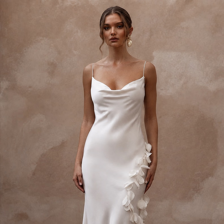 Fluid Off - White Cupro Bias Dress for Post - Elopement Brunch - Apparel & Accessories > Clothing > Wedding & Bridal Party Dresses > Wedding Dresses - Mignonette Bridal