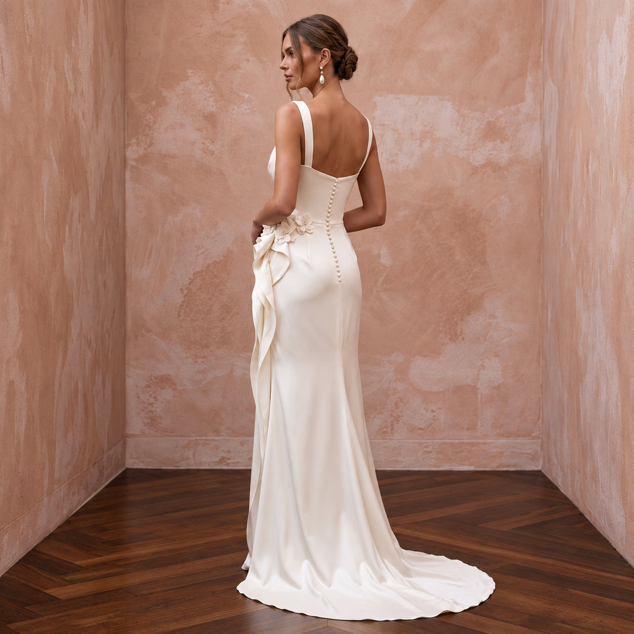 Fluid Off-White Liquid Satin Sheath Bridal Gown for Beach Reception Secondary image