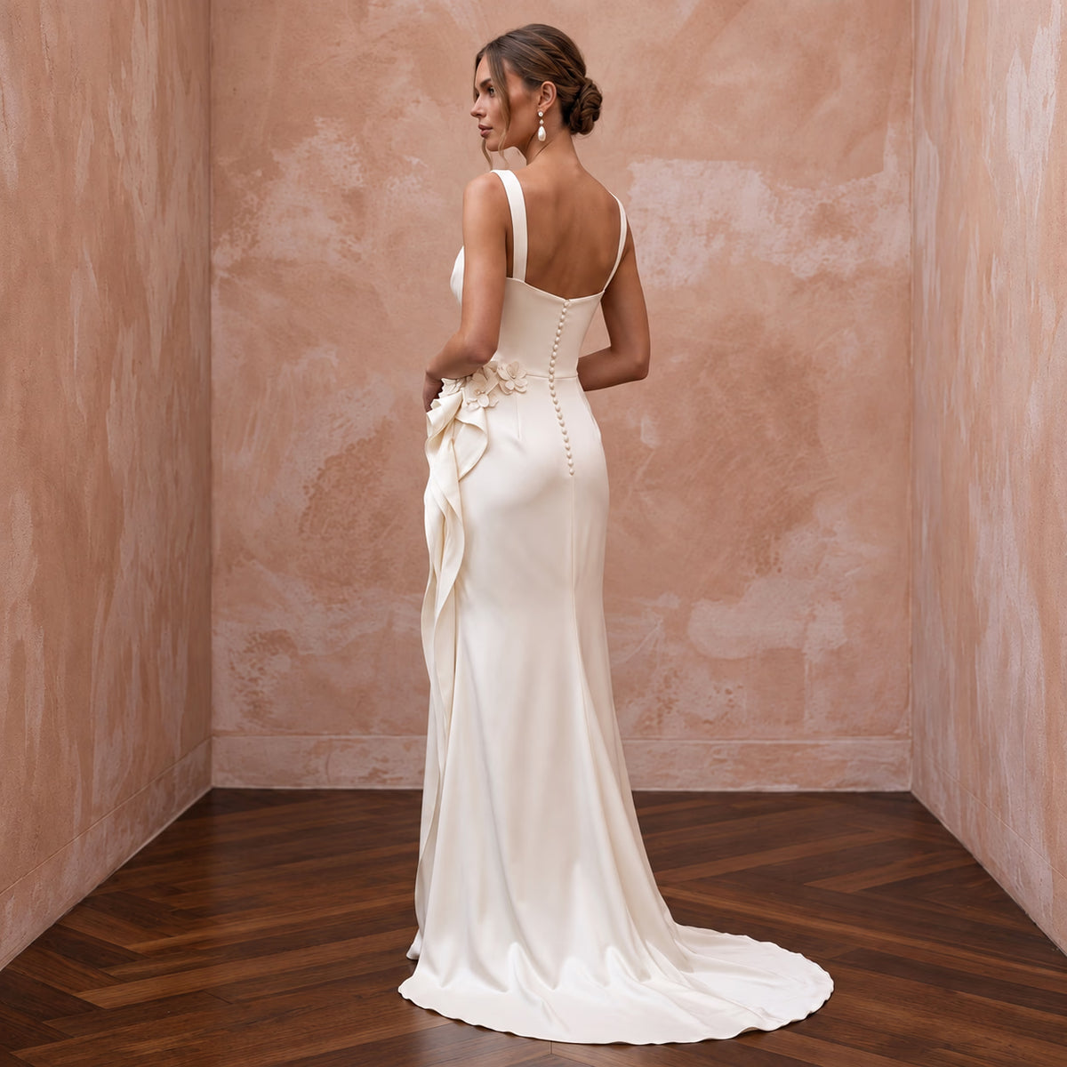 Fluid Off-White Liquid Satin Sheath Bridal Gown for Beach Reception