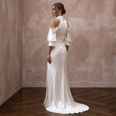 Fluid Off - White Liquid Satin Sheath for Beach Reception - Apparel & Accessories > Clothing > Wedding & Bridal Party Dresses > Wedding Dresses - Mignonette Bridal