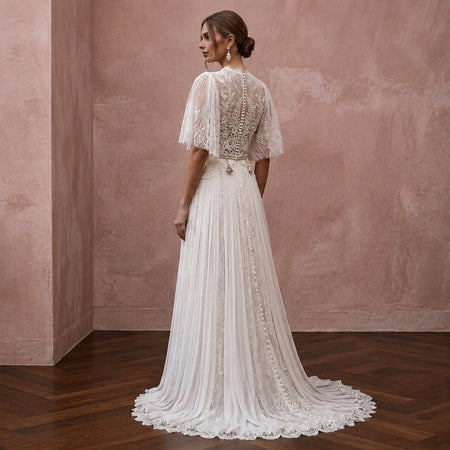 Flutter Sleeve Chiffon Bridal Gown for a Spring Ceremony