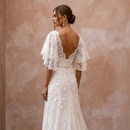 Flutter Sleeve Lace Bridal Gown for a Spring Wedding - Apparel & Accessories > Clothing > Wedding & Bridal Party Dresses > Wedding Dresses - Mignonette Bridal